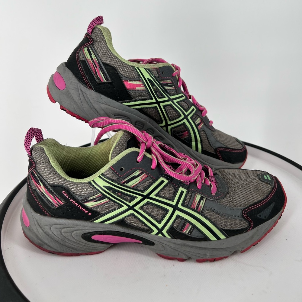 Asics T5N8N Gel Venture 5 trail runners gray upper‎ & pink & lime green accents